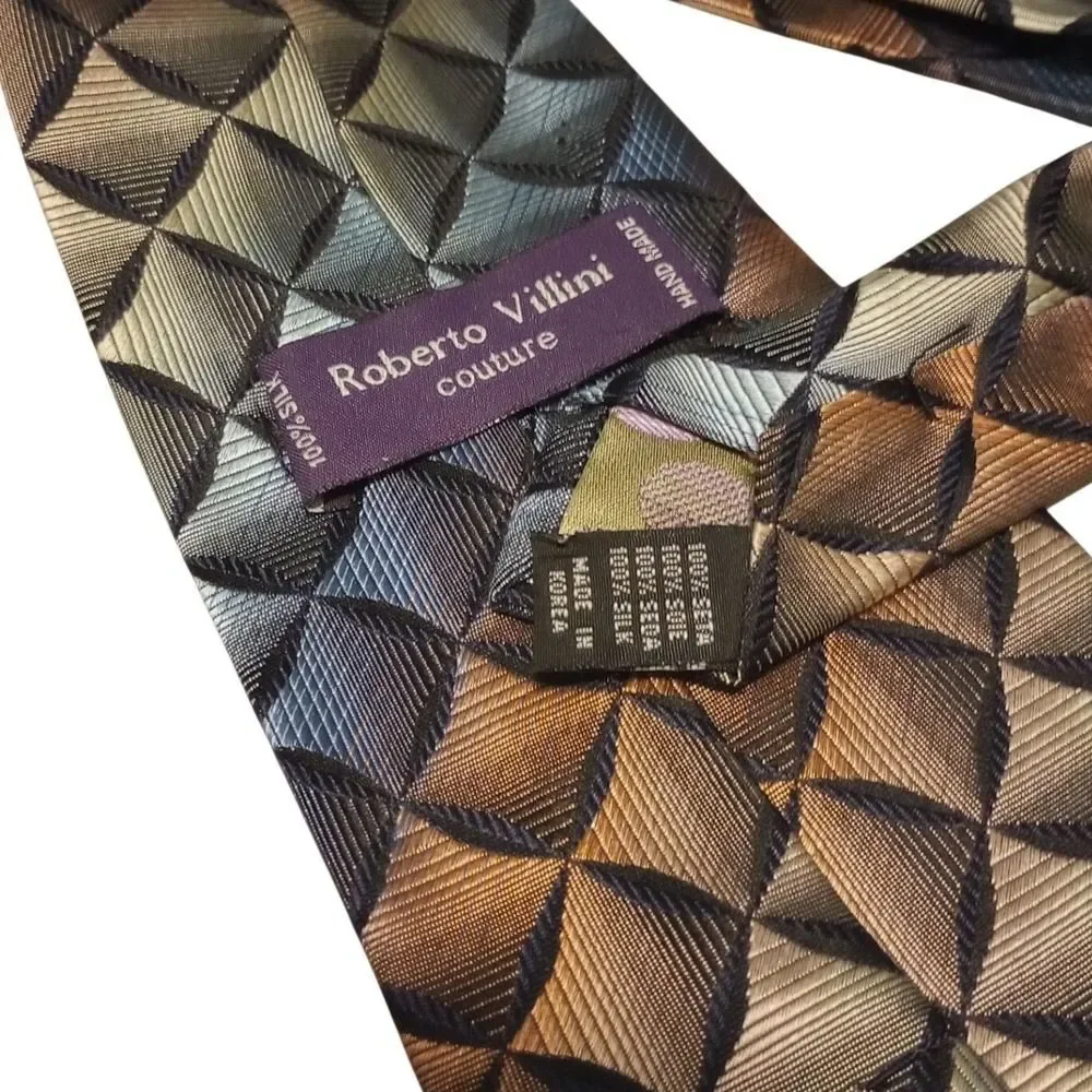 Roberto‎ Villini Couture Mens Silk Necktie Geometric 3D Diamond